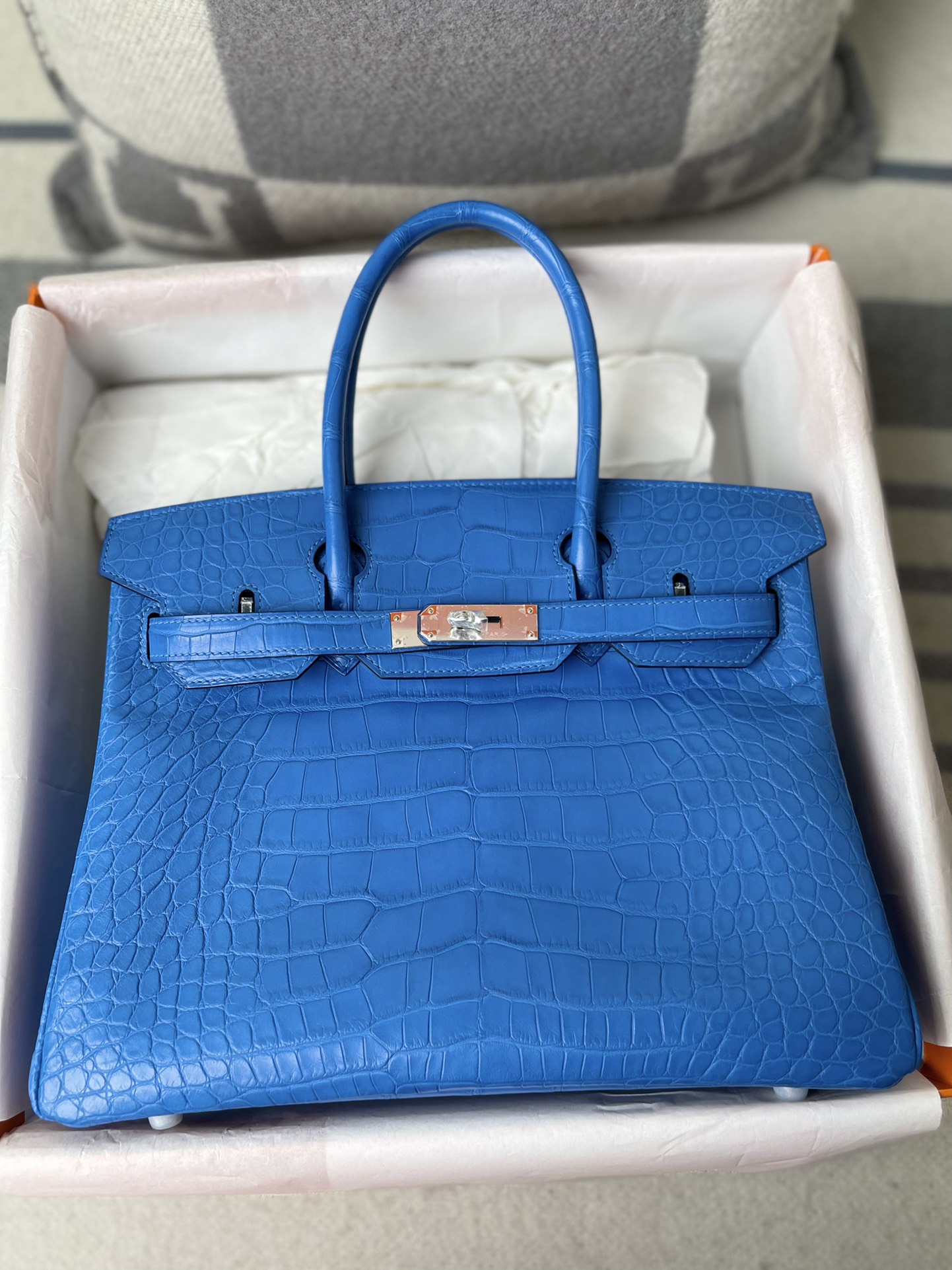 Hermes Birkin 30CM Handmade Bag In Blue Crocodile Niloticus Matte Skin